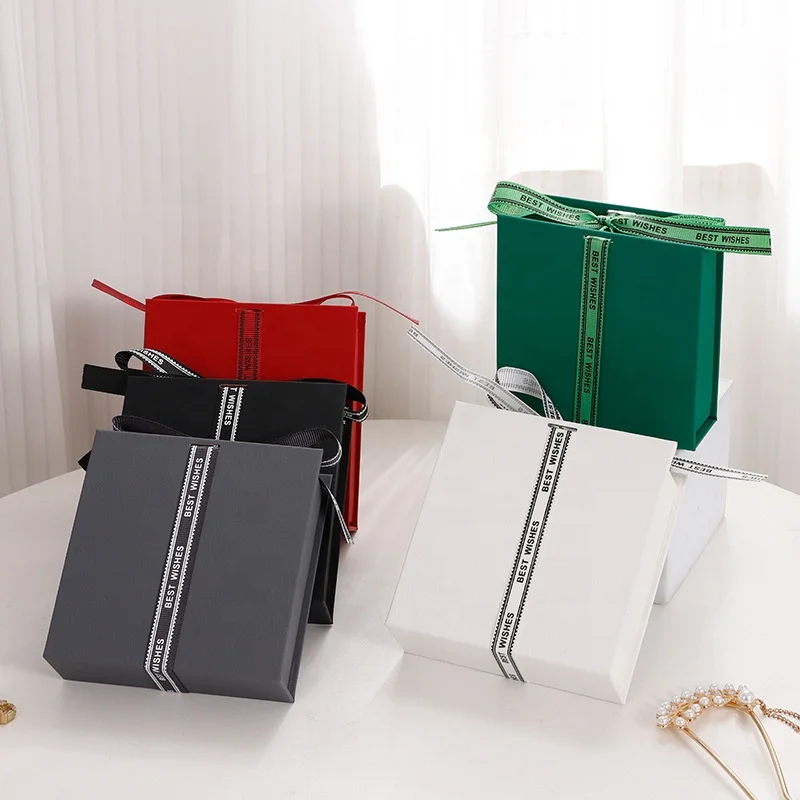 Luxury Stock Flip Open Ribbon Close Paper Cardboard Jewelry Packaging Custom Logo Printed Bracelet Jewelry Box