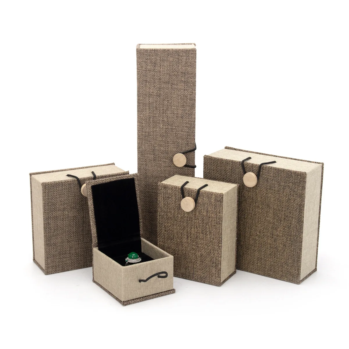 Custom linen wood buckle jewelry box Chinese style jewelrybox Bracelet bracelet play packaging box Ring necklace box