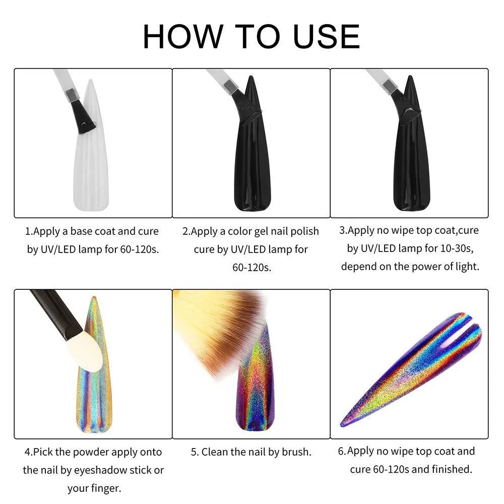 16 Jars Chrome Nail Powder Metallic Mirror Effect Holographic Aurora Chameleon Pigment 1g/Jar for Nail Art Gel Polish