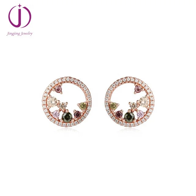 ready to ship earring 925 sterling silver hoop earrings with colorful zirconia