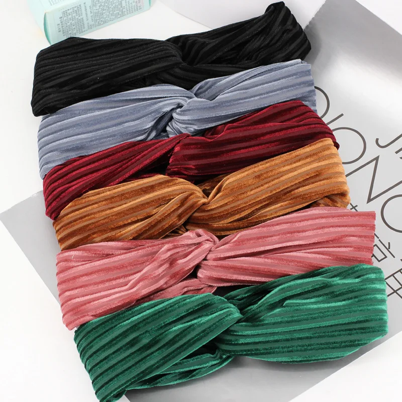 Новинка 2020, популярный стиль, Женская Полосатая эластичная повязка на голову, оптовая продажа, женские модные аксессуары для волос