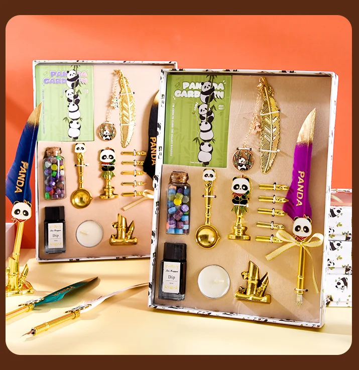 Factory High Quality Fountain Pens Custom Logo Calligraphy Pen Feather Set Many Colours Gift Set Promotional Items Metal Pen Set