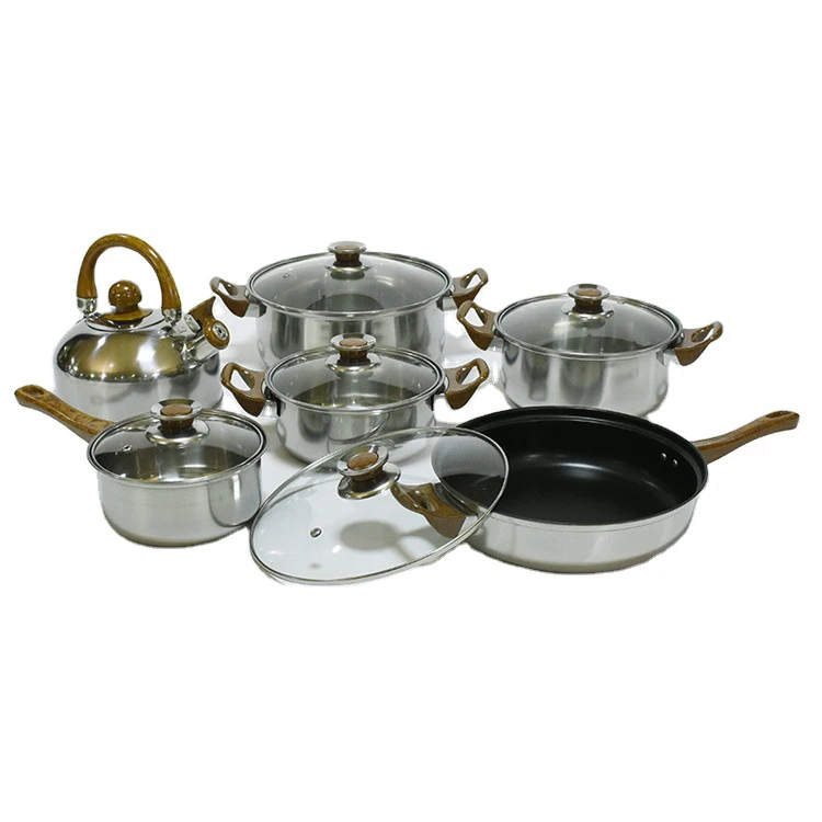 Factory wholesale stainless steel pot set kitchen cooking set pot induction cooker gas stove suitable for 12-piece pot set