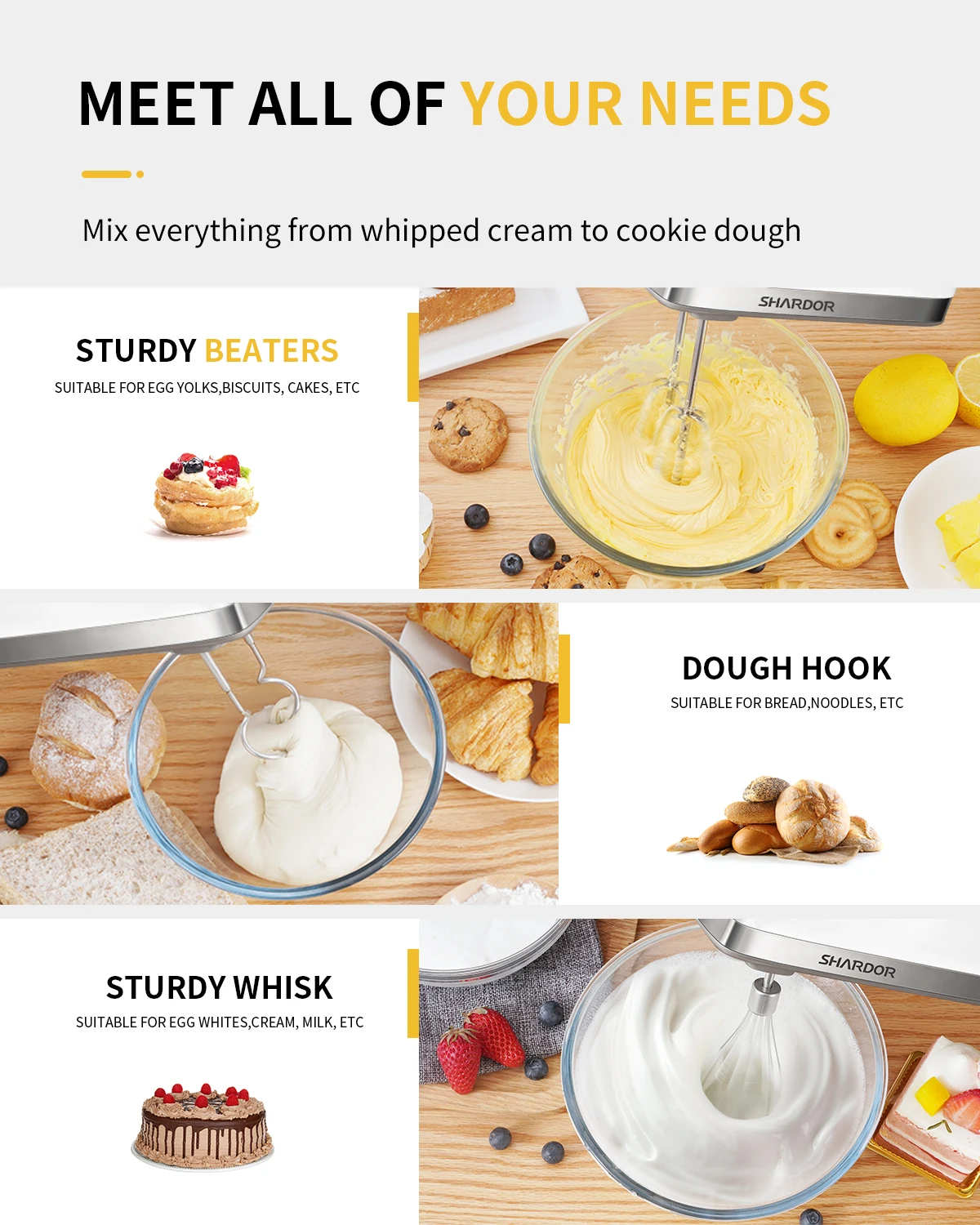 2024 Turbo Boost Speed Adjustable Hand Mixer Blender Eject Button Cooking Baking Cakes Eggs Dough Baking Mixer Handheld