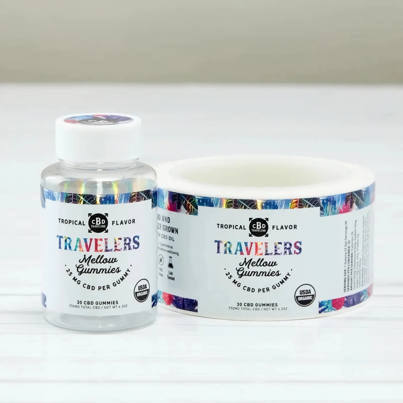 Custom Self Adhesive Luxury Products Waterproof Gummies Jar Barcode Holographic Reflective Logo Laser BOPP Label Printing