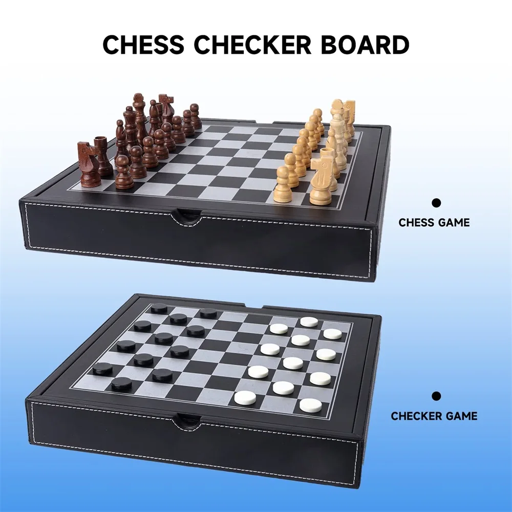 Upgraded leather Chess Set Chess Board Game Set with Crafted Chesspiece & Storage Slots for Kid  Adult
