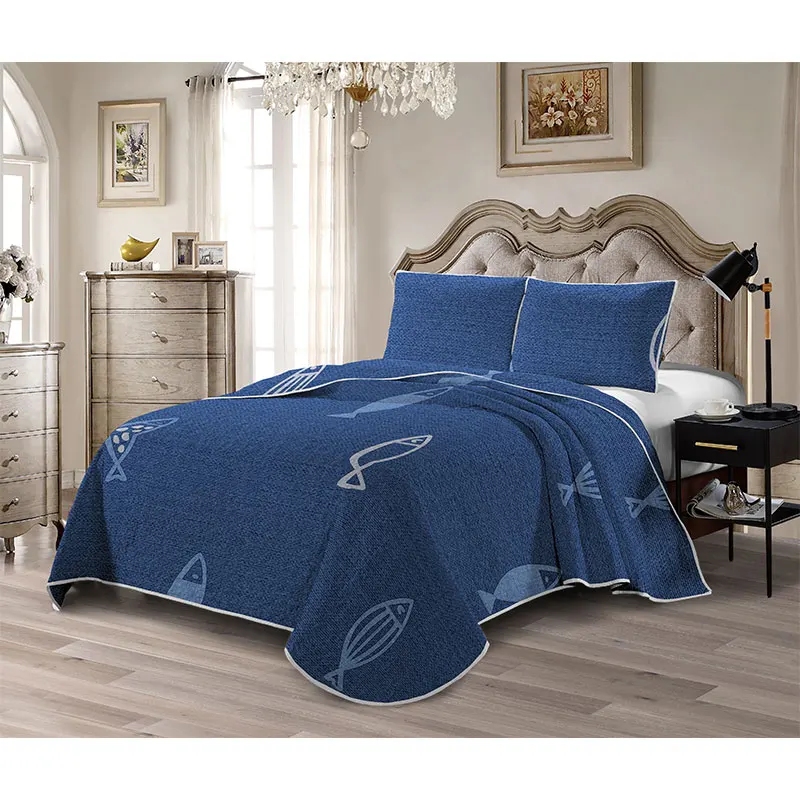 New Customized Light Green Flower Skin-Friendly Ultrasonic Quilted Bedspread Set