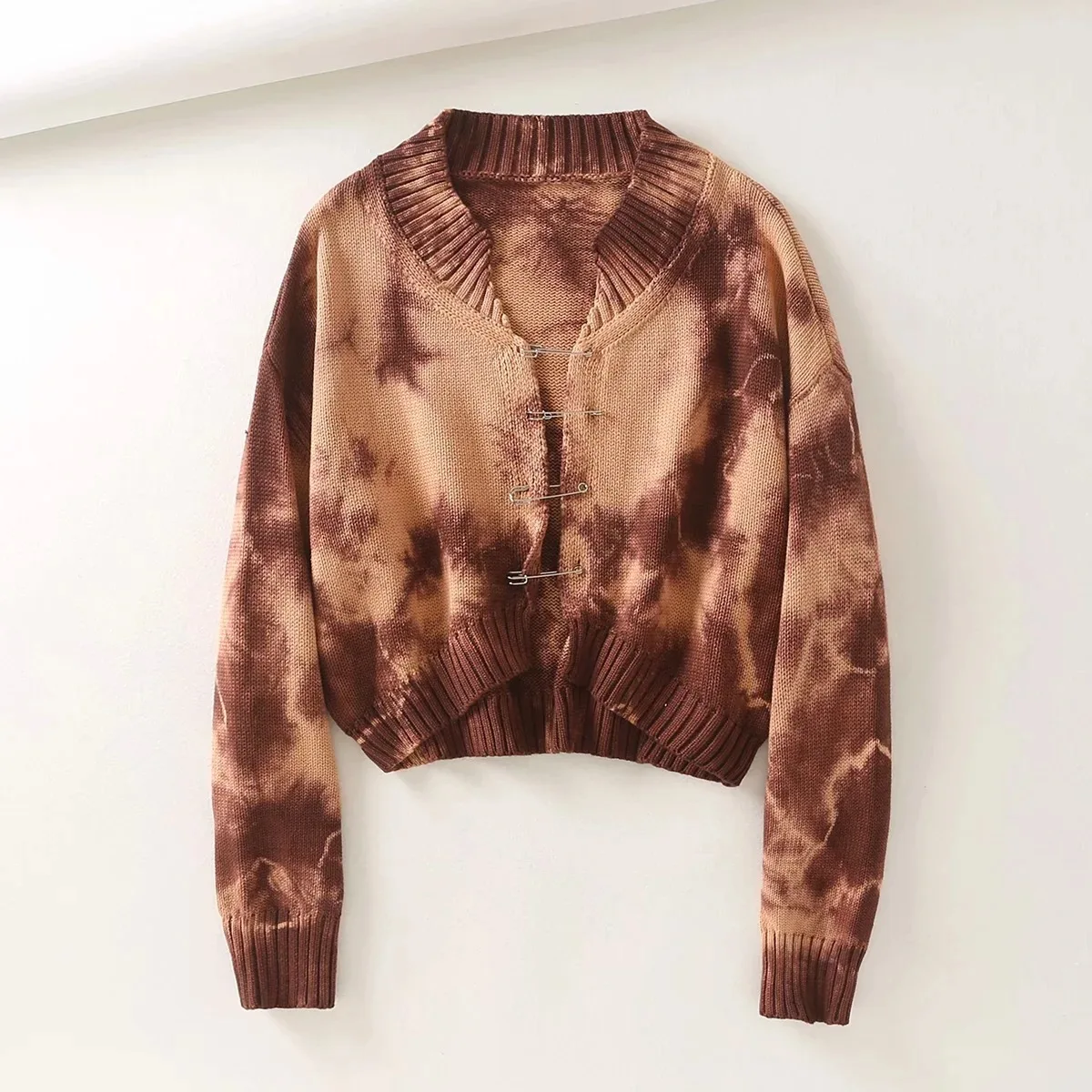 
Stylish tie-dye knitwear European and American style pin loose cardigan sweater 
