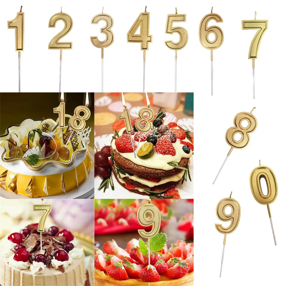 Number 1 2 3 4 5 6 7 8 9 0 ? Decorate With Name Gold Number Cake Candles