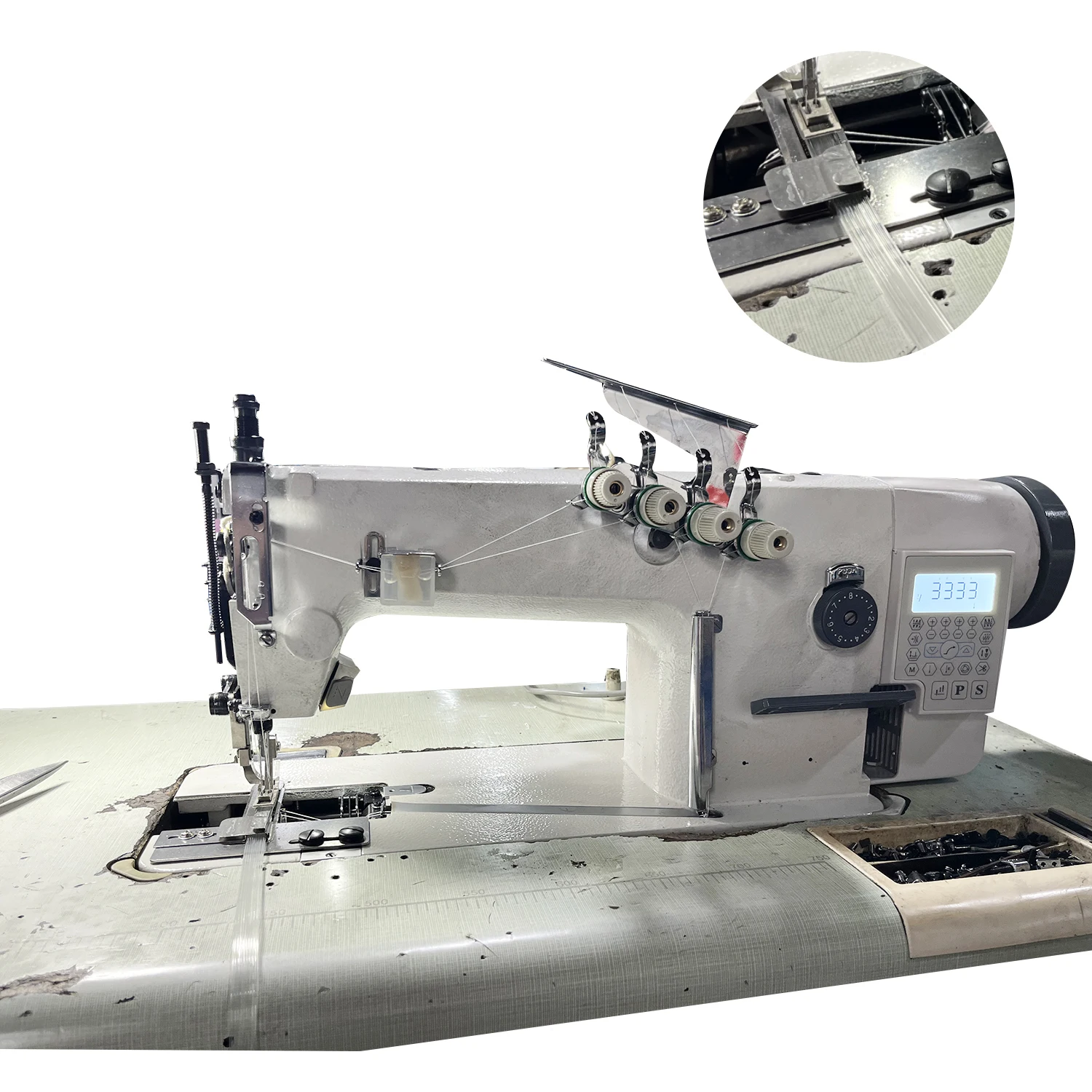 QK357 Synchronous chain double needle machine plastic strip automatic feeding sewing machine for advertising light box