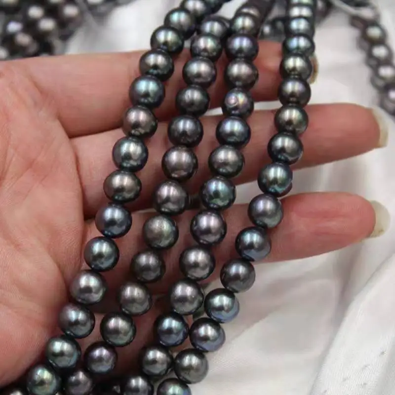Dyed Black Cultured AAA Round Freshwater Pearl Loose Pearls for Jewelry Making
