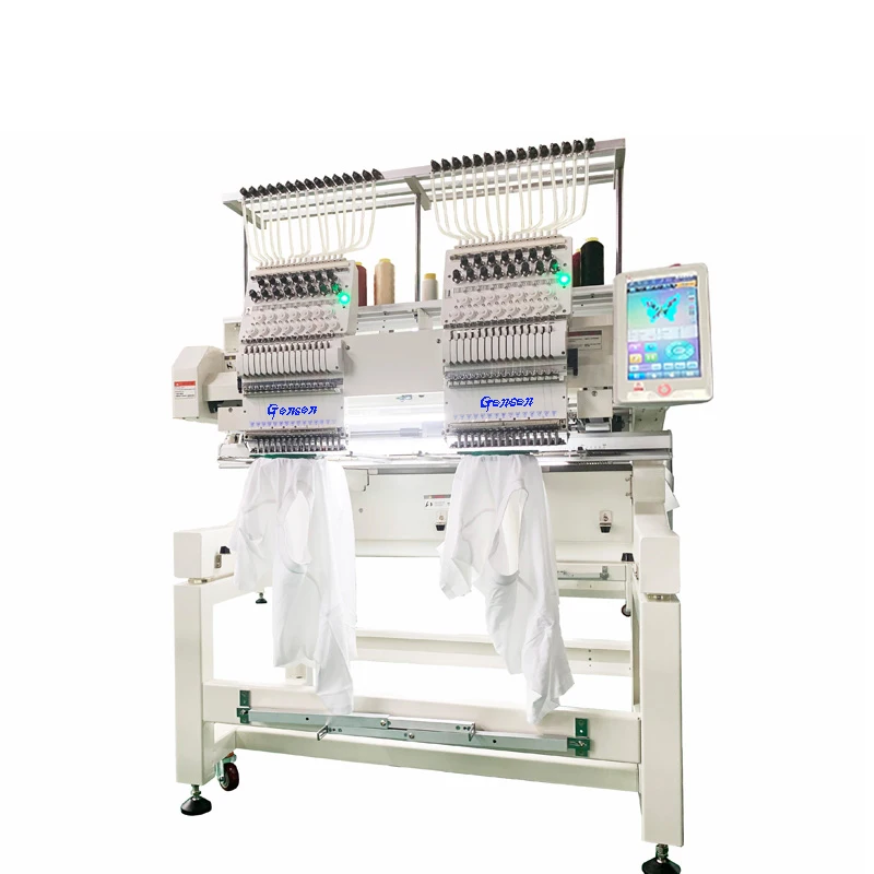 High speed ! 2 Heads Computerized 1200rpm 9 12 15 Needles Industrial Computerized Hat Logo T Shirt Cap Embroidery Machine