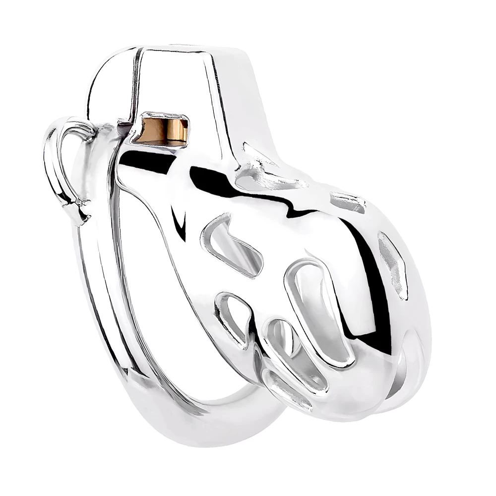 FRRK 304 Stainless Steel Locking Chastity Cage Male Cock Cage Chastity Device with 4 Active Rings for Men Penis Exercise BDSM