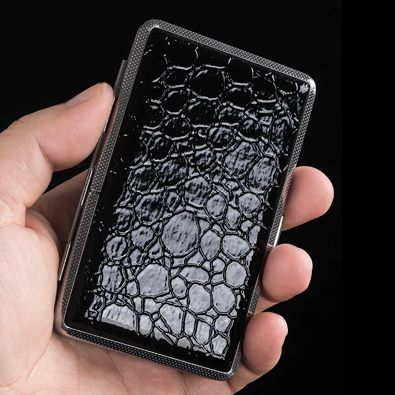 Cigarette Box Wholesale Trendy Reusable PU Leather +Metal 20PCS Capacity Cigarette Case Portable Cigarette Box For Men