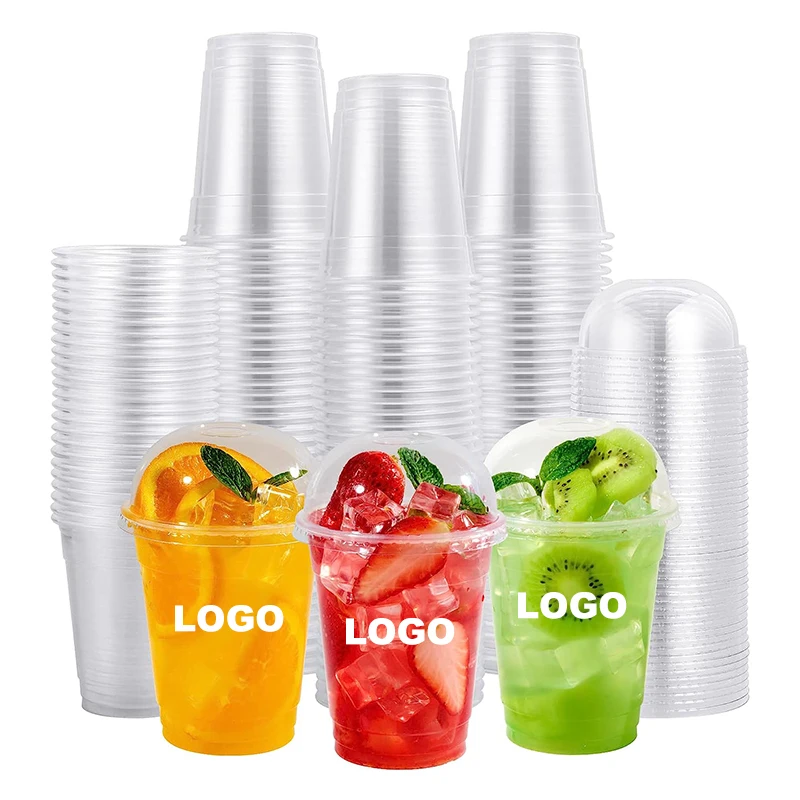 Custom Logo Printed Clear 12, 14,16,oz PP PET Transparent Disposable Plastic Boba Juice Cup With Lid Take Away
