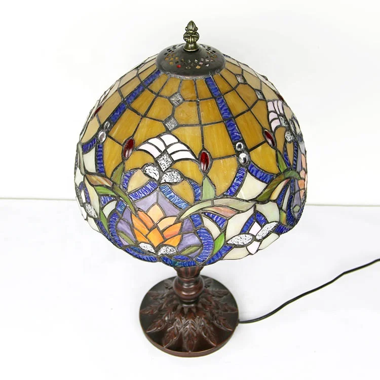 LongHuiJing Antique Tiffany Style desk lamps Stained Glass Rose lampshade table lamps Zinc alloy lamp base