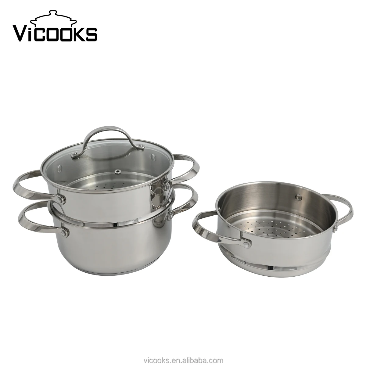 Steamer Pot with 2 stainless steel Steamer with Glass Lid Food Cooker Pot For Kitchen Cooking Cookware
