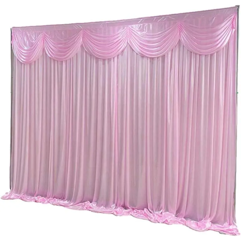 Hot Sale Custom Polyester White Ice Silk Fabric Curtains Backdrop Panels Baby Shower Party Wedding Event Stage Decorations