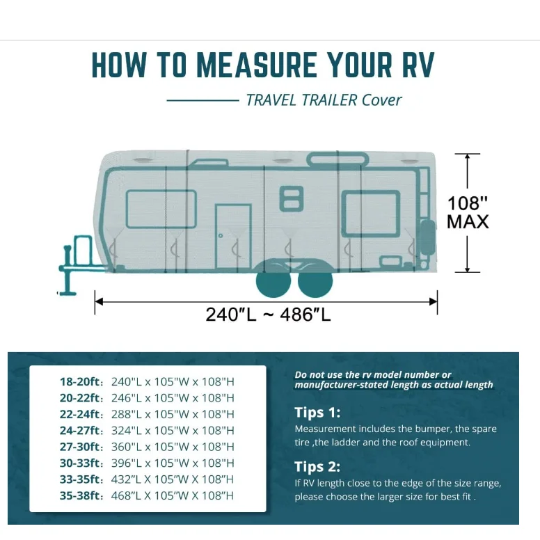 Upgraded waterproof Travel Trailer RV Cover Extra-Thick 5 Layers Anti-UV Top Panel Durable Camper Cover