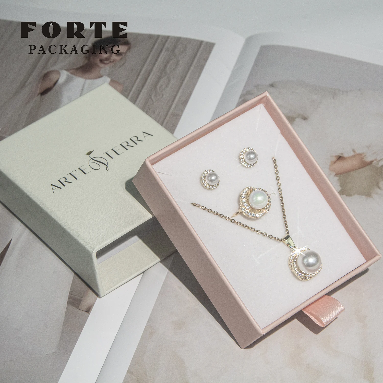 FORTE Экологически чистая модная шкатулка для ювелирных изделий ожерелье кулон кольцо серьги ящик коробка упаковки Роскошная розовая бумажная