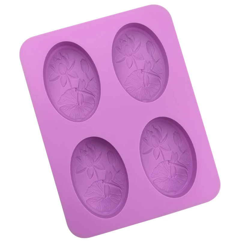 365 Candle Molds Soap Making Molds Factory and Stock 4 Cavity Ellipse Shape Lotus Design Silicone Cake Mold Silicone Moulds