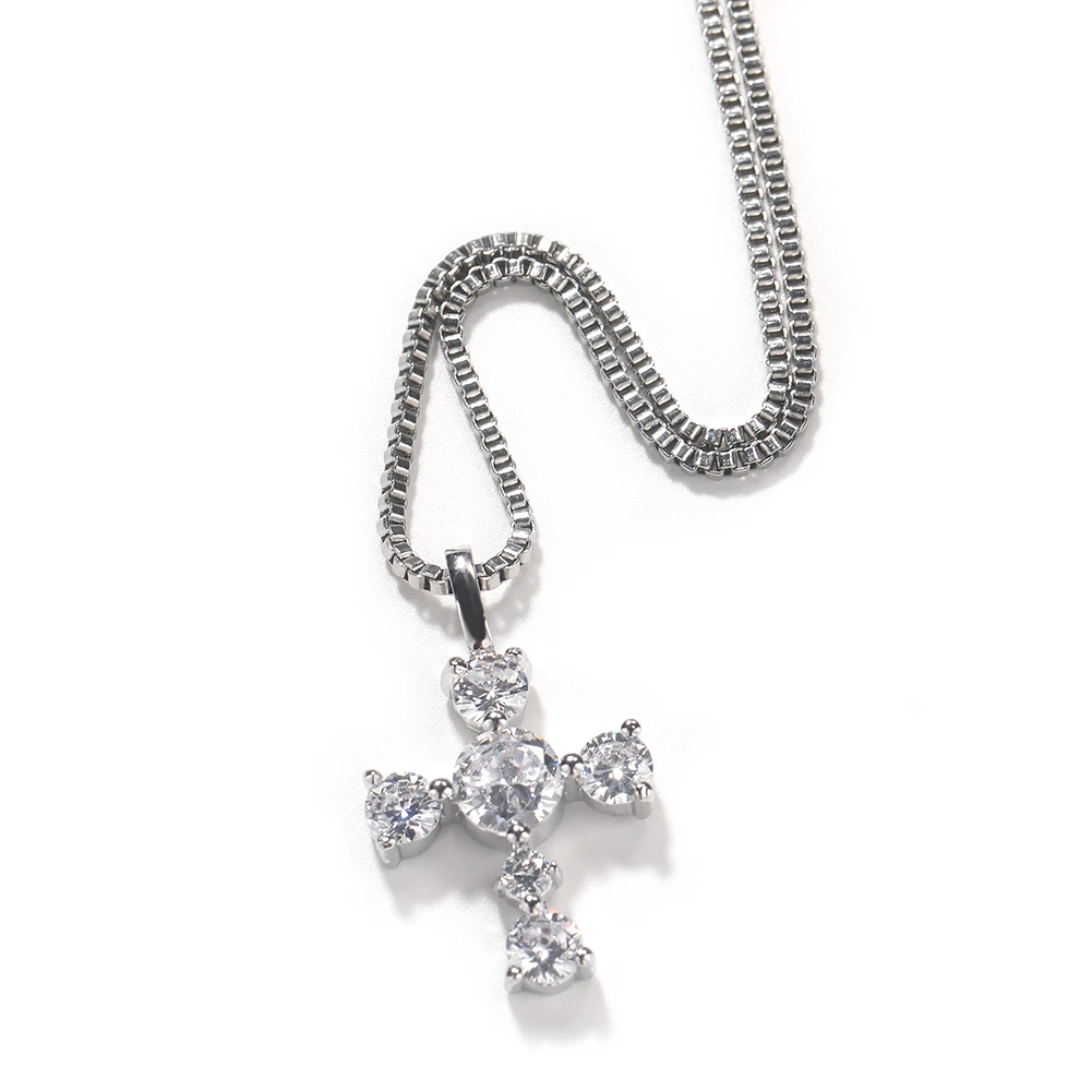 s925 Silver Cross Pendent Necklace Sterling Silver 925 Jewelry Fine Jewelry Cross Round Diamond Hip Hop Jewelry