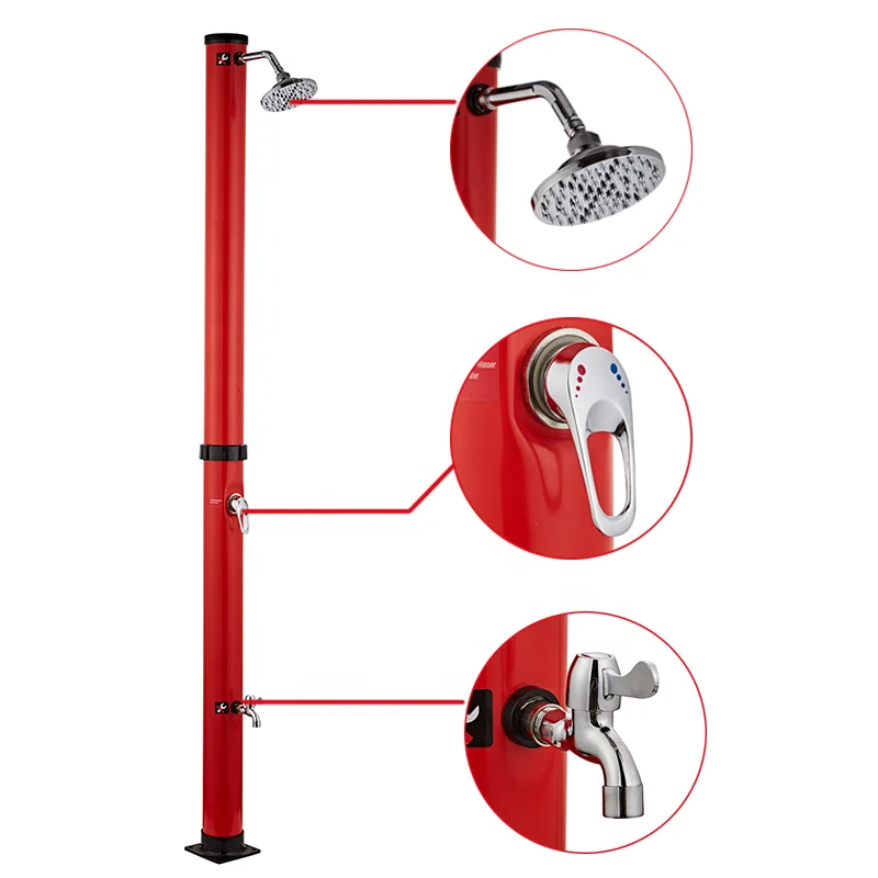 Colorful Hot Sale red 20L Round Shape outdoor garden camping solar shower with footwash for beach for pool and garden