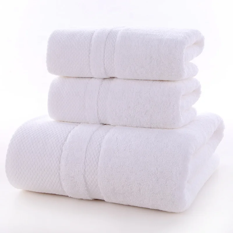Large Size White Color Luxury Towels and Bath Towel Set 100%  Cotton Towel  for Home and Hotel