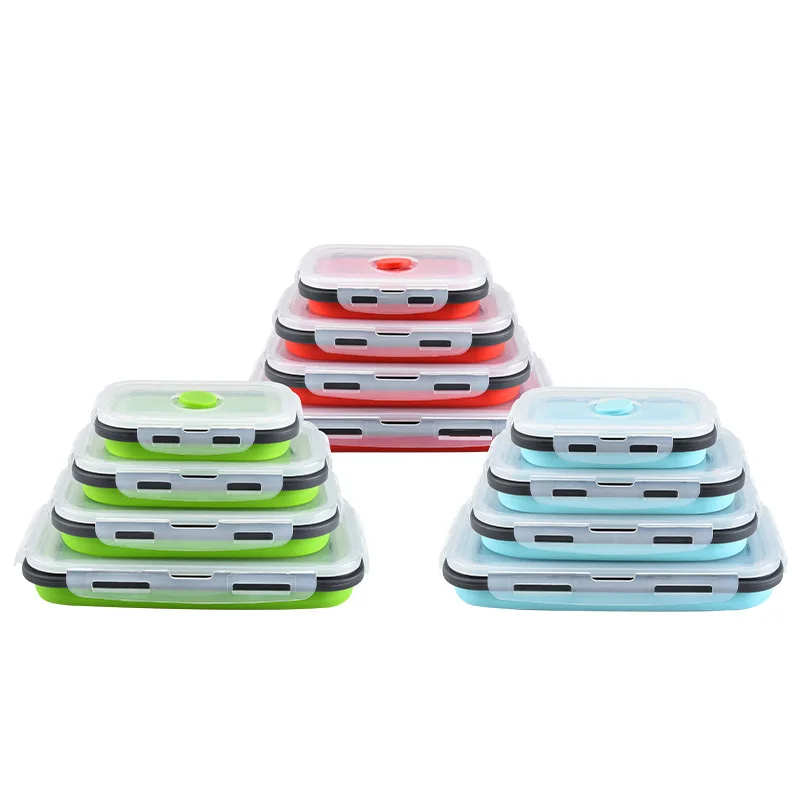 
Set of 4 rectangular silicone collapsible lunch box food container 