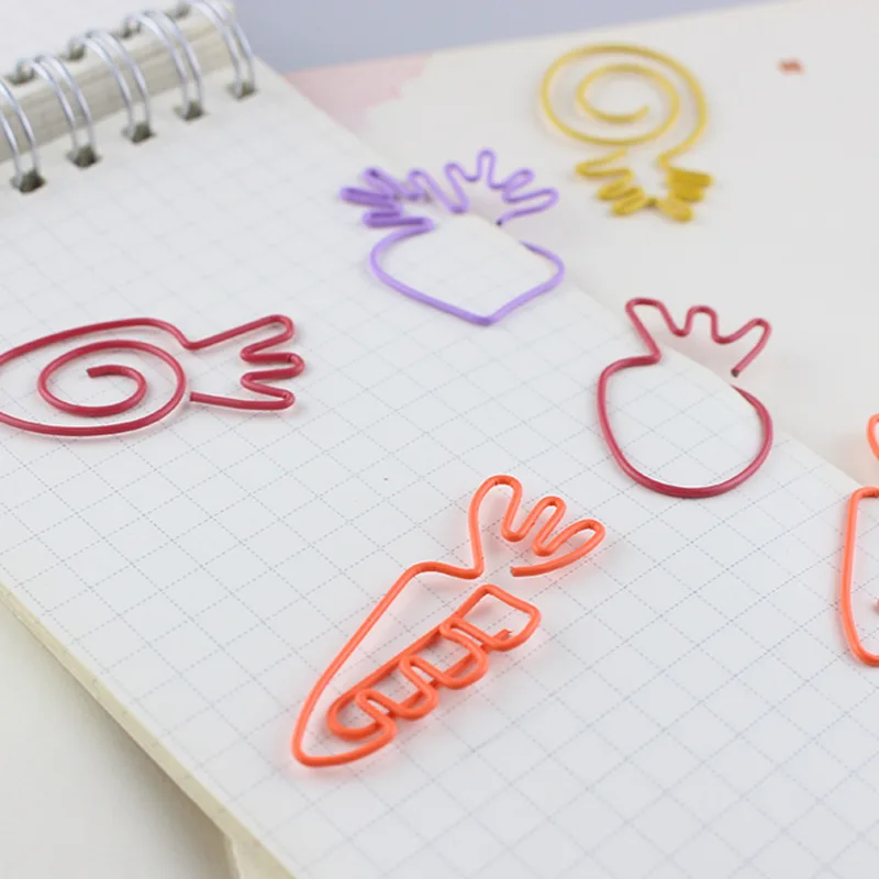 YS1009  Custom Logo Colorful Assorted Fruits Vegetables Shaped DIY Metal Paper Clips for office