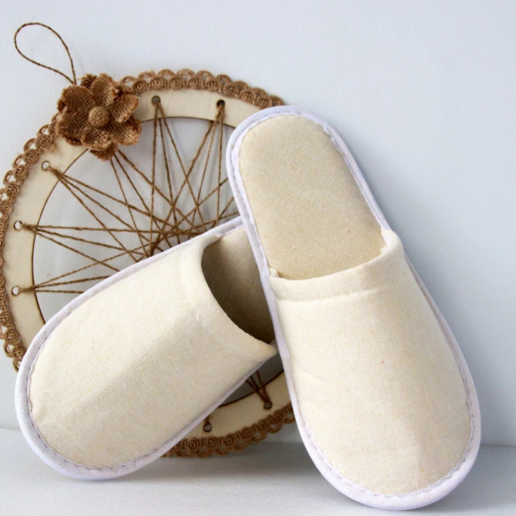 Wholesale High Quality Hotel Canvas Linen Slippers Yellow Disposable Hotel Slippers
