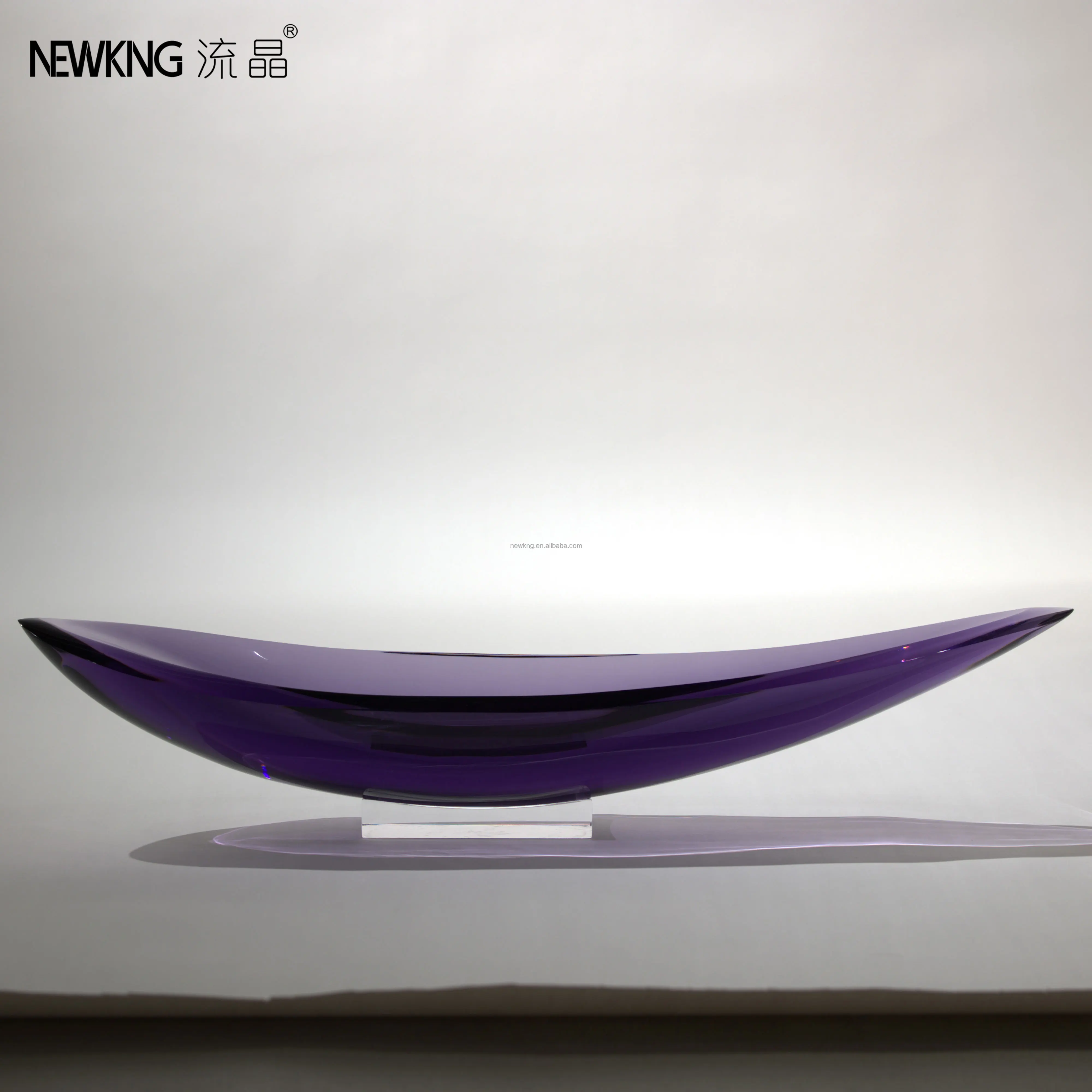 NEWKNG Manufacturer Top Quality Luxury Acrylic Crystal Transparent Purple Sailing Boat Sculpture Abstract Statue, Art Decoration