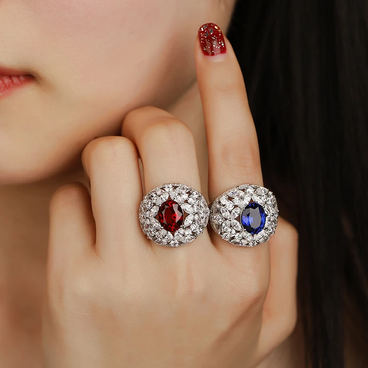 Beautiful White Gold Plated 925 Silver 8*10mm Oval Lab Grown Ruby Diamond Ring For Woman