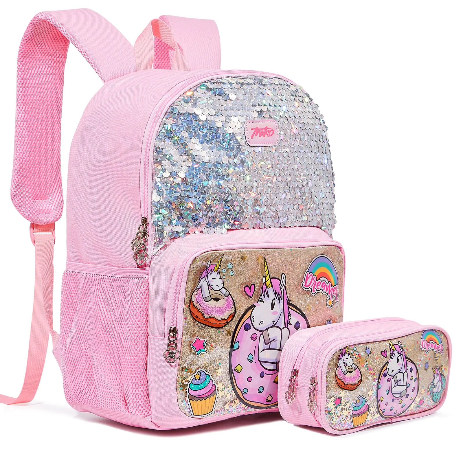 С блестками в форме единорога 2 шт. начальной школы мешок девочек класс дети рюкзак школьные сумки для детей рюкзак комплект