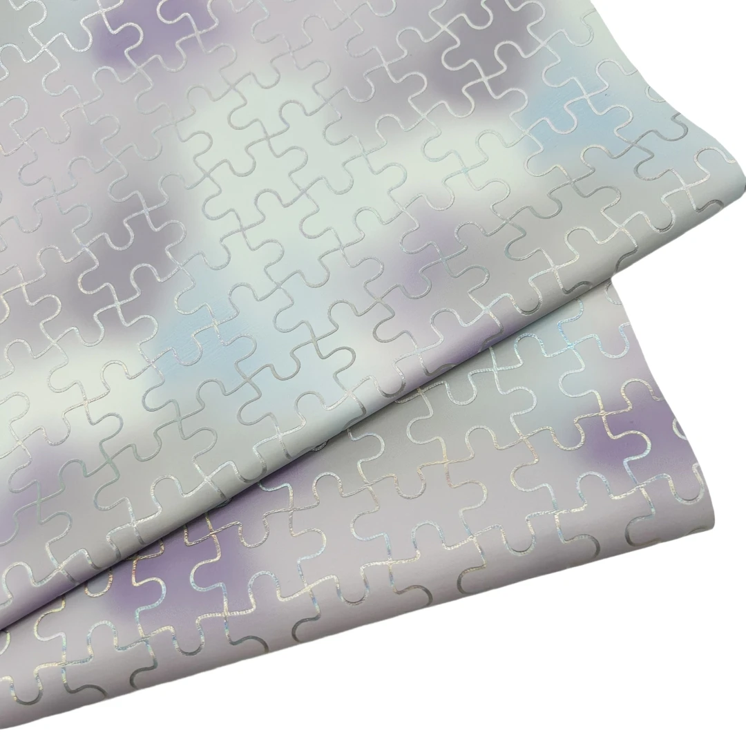 Puzzle PU leather, dreamy girl colorful phantom lines for student school bag pencil case shoes