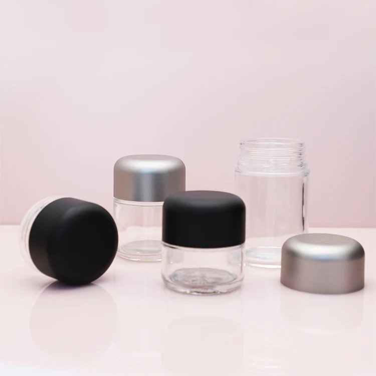 60ml 120ml 240ml glass childproof container clear round custom logo cbd weed 3.5g hemp wax jar with child resistent black
