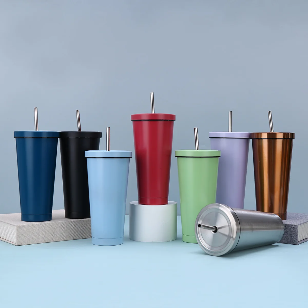 500ml/700ml Stainless Steel Double Wall Tumbler Coffee Tumbler Cup With Straw Travel Stainless Steel Mug Reusable straw cup