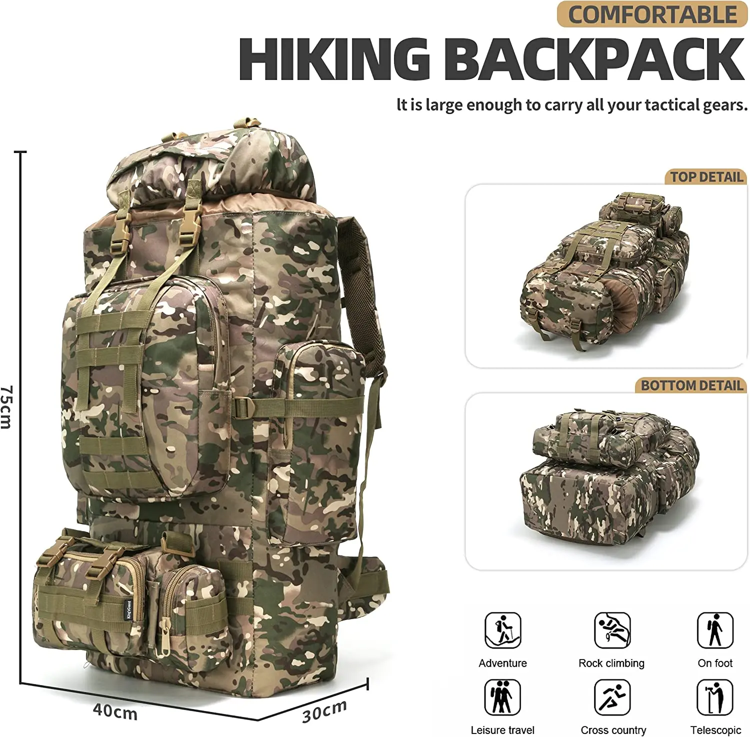 Best Outdoor Sports Bag Molle Rucksack Tactical Camping Backpacking Daypack 100 Liter Camping Hiking Backpack Duffel Bag for Men