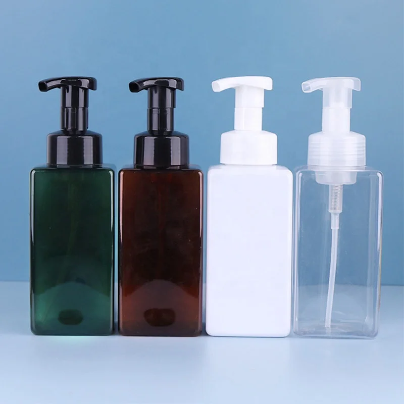 Amber/white /green Pet Square Liquid Soap Dispenser Foaming face wash Bottle Cleanser white Foam Pump 500ml  for shampoo