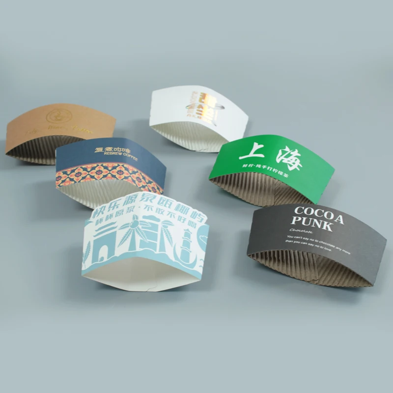 No Added Pfas Custom Cup Sleeve Hot Cup Customized Logo Biodegradable Cardboard Kraft Paper Coffee Cup Holder Sleeves