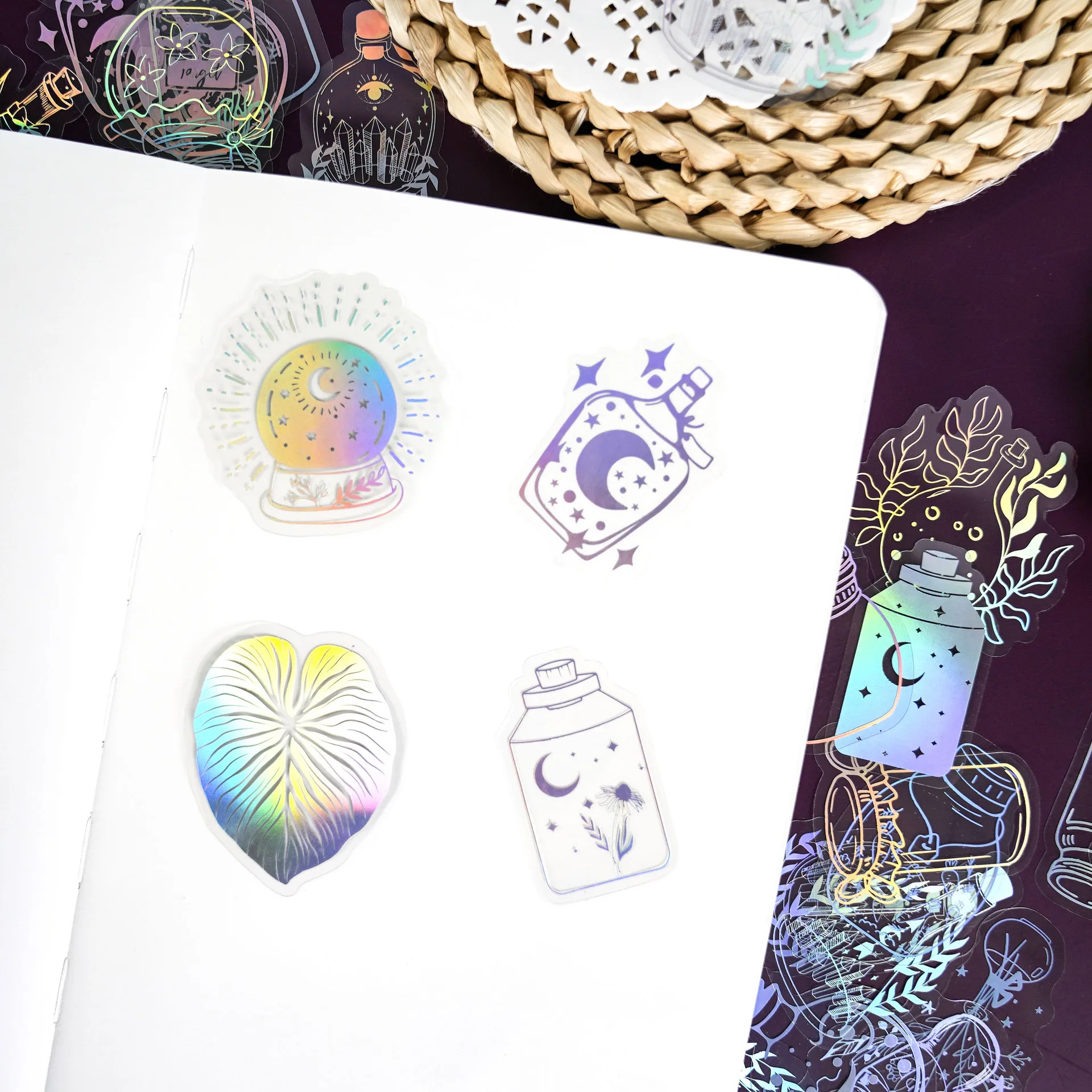 50Pcs Holographic Laser Stickers For Snowboard Laptop Luggage Fridge Car Home Laser Printed Adhesive Label Waterproof Stickers