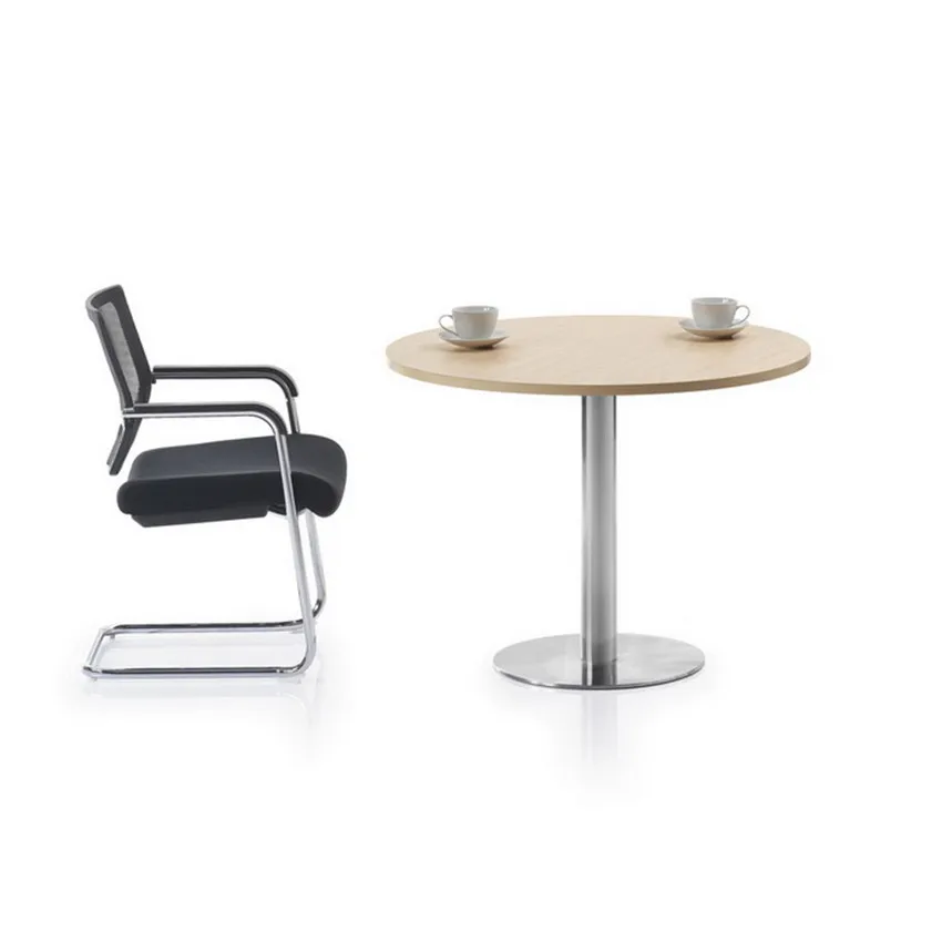 Metal Leg Wooden Small Round Office Meeting Table for Conference Discussion Negotiation