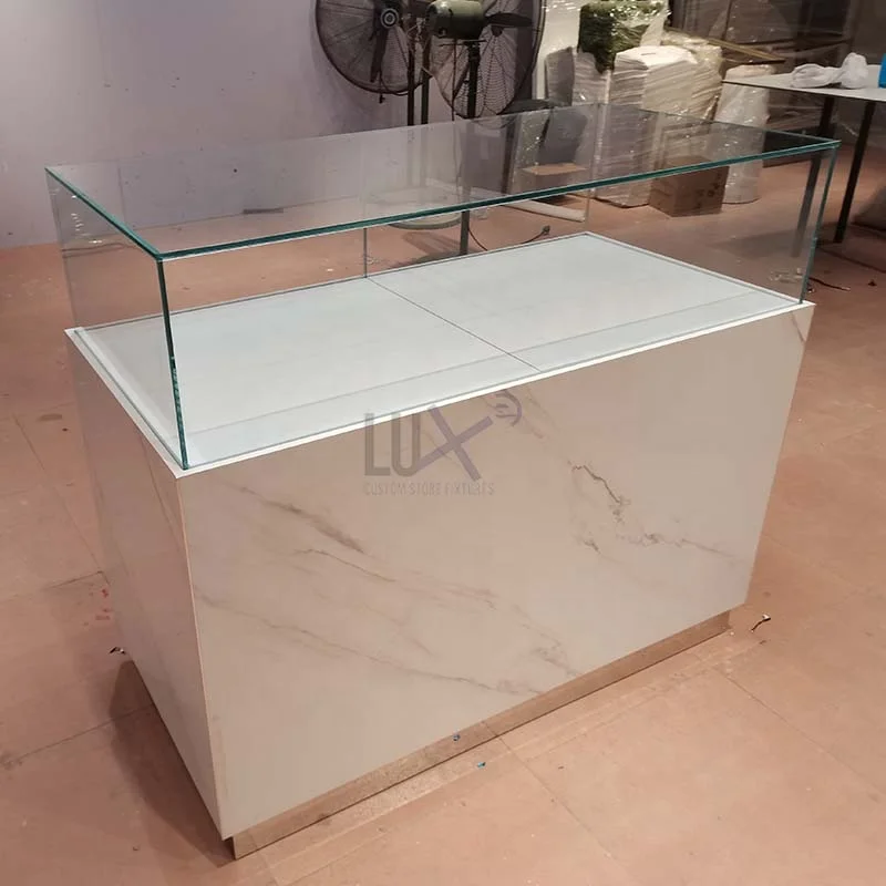 LUX White Marble Deluxe Tempered Display Glass Cabinets Showcase Store Furniture