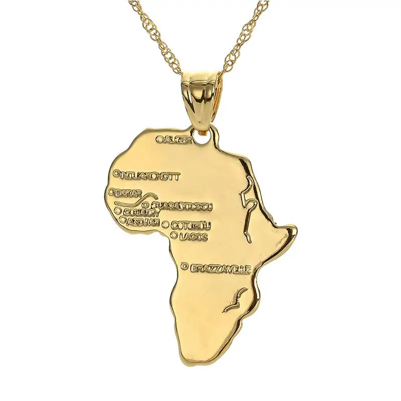 2024New Arrival custom Gold Chain Hiphop Style Stainless Steel Africa Congo Algeria Map Pendant Necklace For Women Men