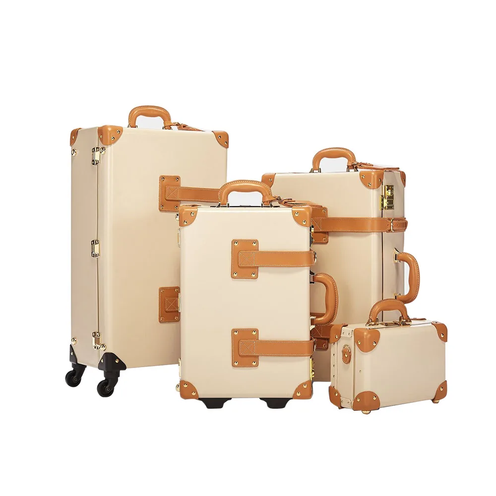 2021 New design trendy vintage kakhis portable leather luggage suitcase set