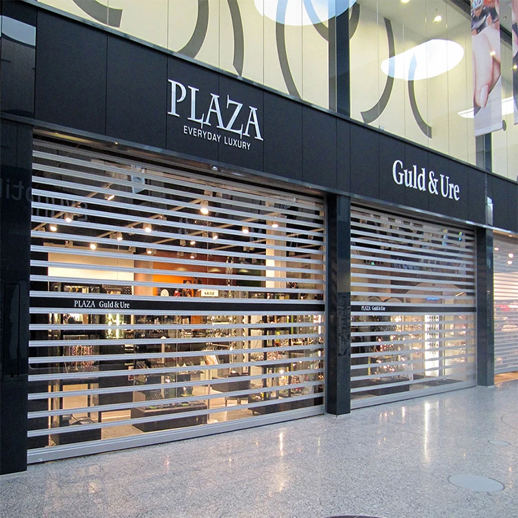 Modern commercial motor rolling curtain doors shops supermarket polycarbonate transparent roller shutter door for sale