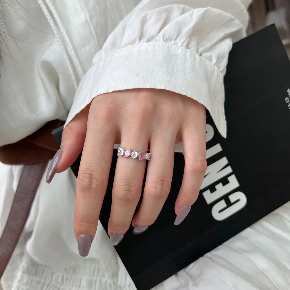 Dylam Trendy Fine Jewelry 925 Sterling Silver Cz Cubic Zirconia Diamond Rings  Pink Sapphire Engagement Wedding Rings For Women