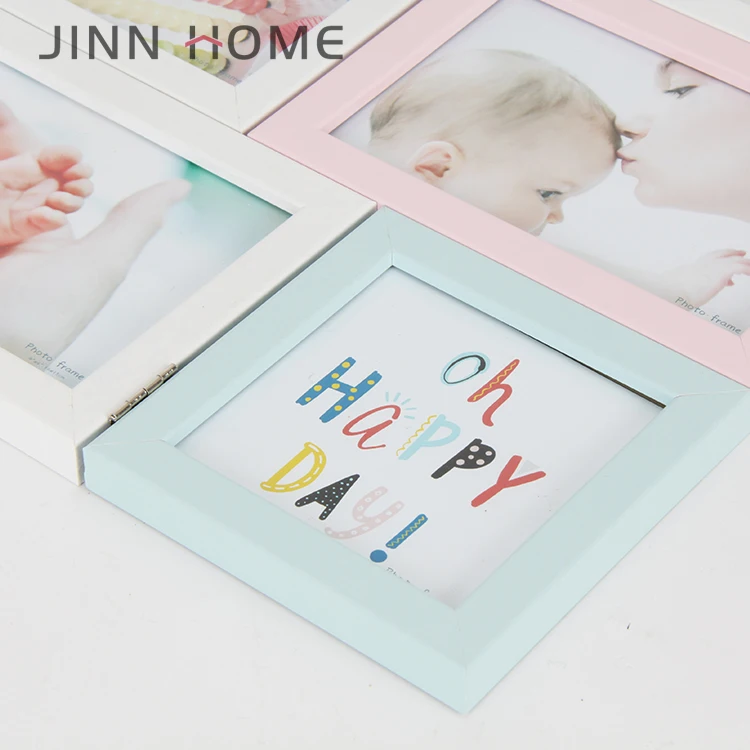 4x6 Picture Frames Collage MDF Openings with 9 Display Six Photos Pink Blue Wall Mounting Baby Gift