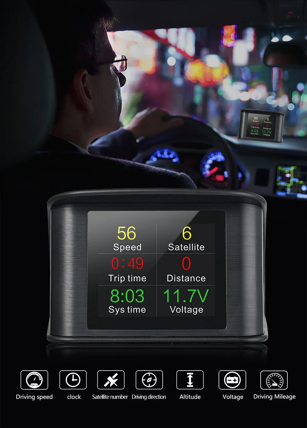 2021 New Arrival Acclope AP-6 Car HUD OBD2 GPS Smart gauge Head Up Display