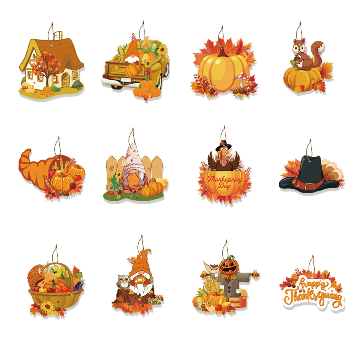Wowei Autumn Thanksgiving Gift Fall Hanging Turkey Pumpkin Paper Pendant Tags Hangtag for Tree